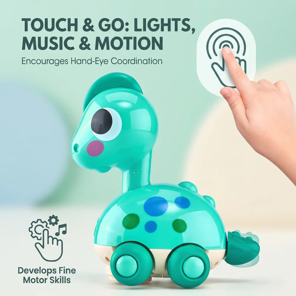 Interactive Dinosaur Toy for Babies | Touch & Go Musical Crawling Toy with Lights