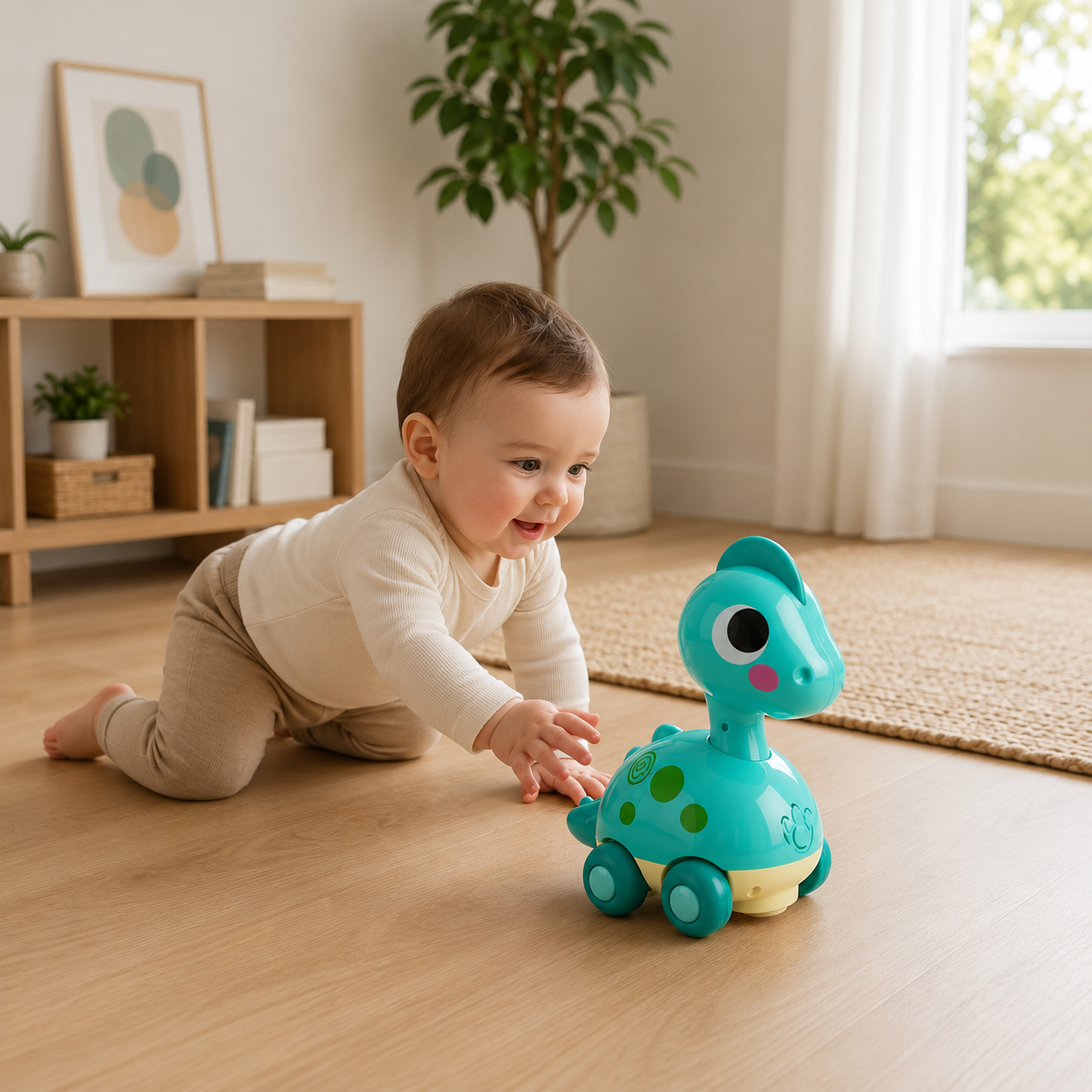 Interactive Dinosaur Toy for Babies | Touch & Go Musical Crawling Toy with Lights