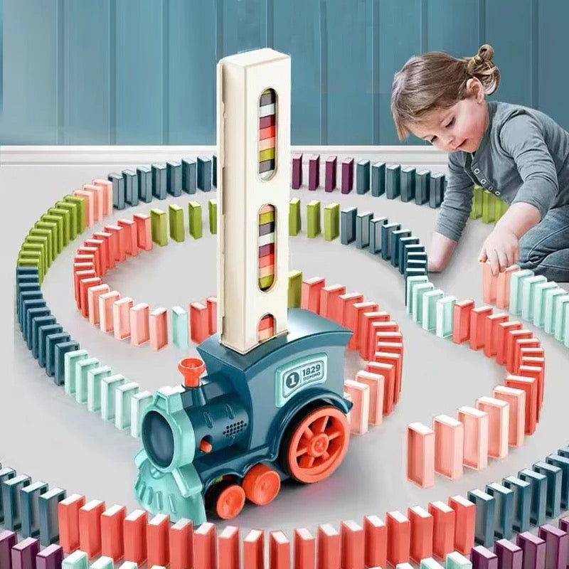 Automatic Domino Train Toy – Domino Blocks Set with Self-Laying Train for Kids