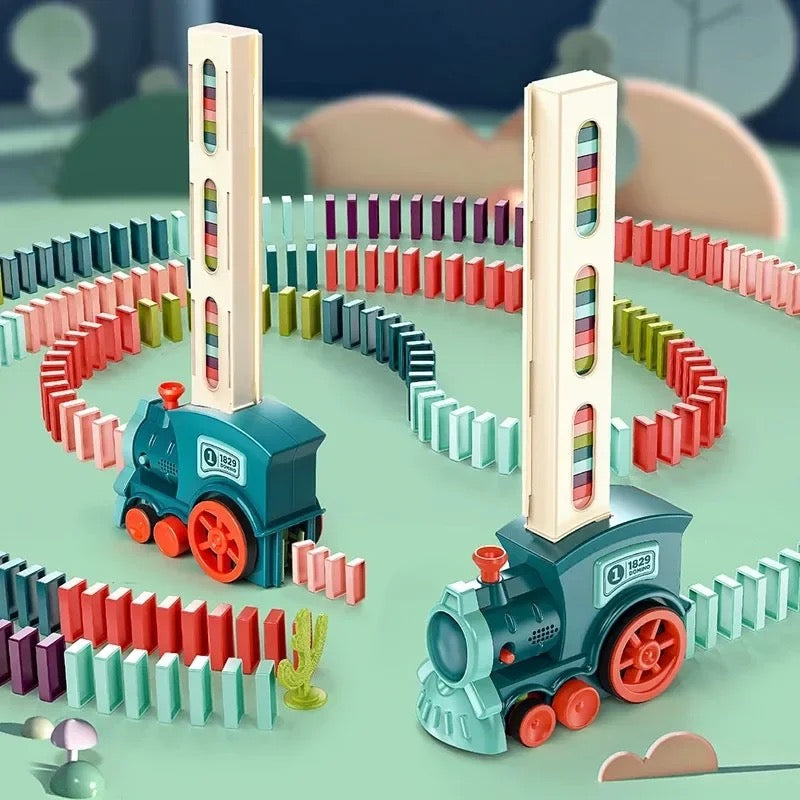 Automatic Domino Train Toy – Domino Blocks Set with Self-Laying Train for Kids