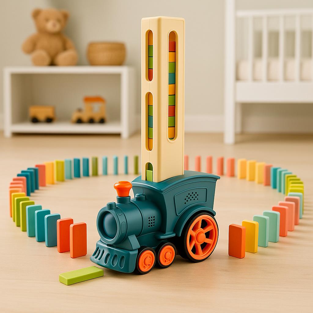 Automatic Domino Train Toy – Domino Blocks Set with Self-Laying Train for Kids