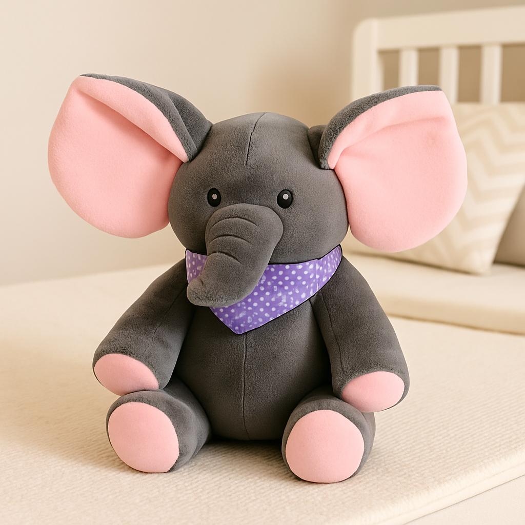 Plush Elephant Toy – Soft Stuffed Animal with Ears and Scarf for Kids