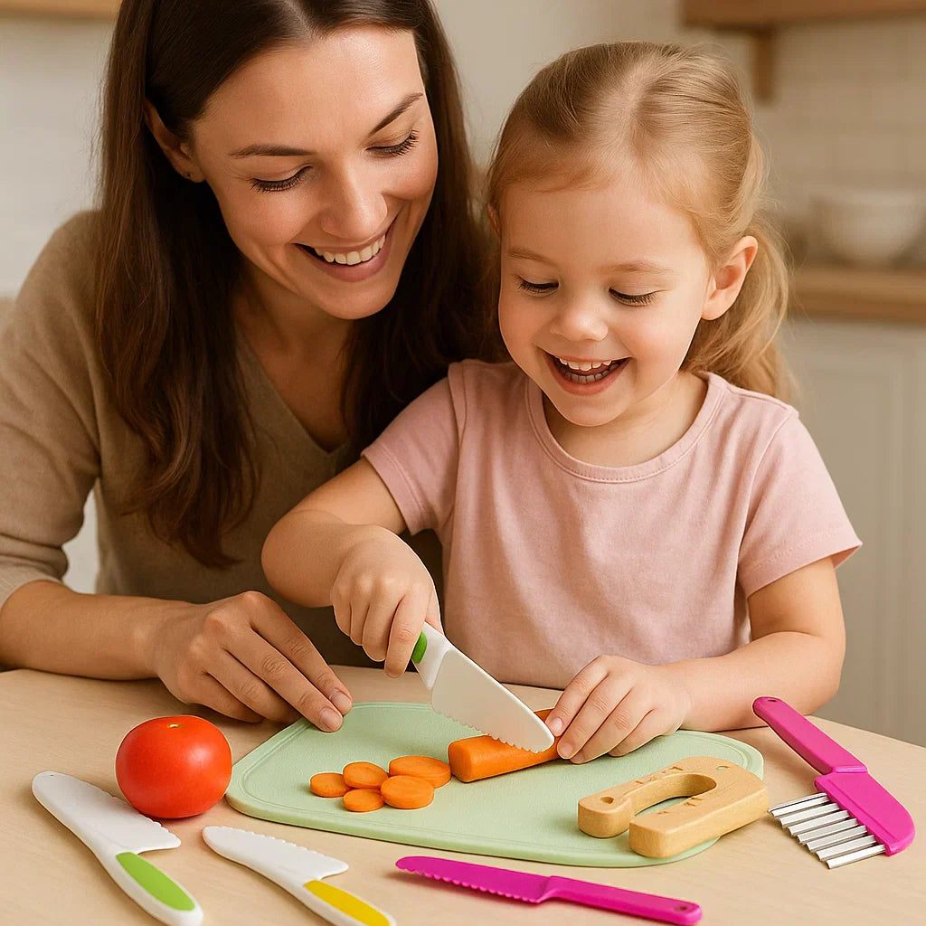 Children’s Cutting Knife Set ⎜ Safe and Fun Kitchen Tools for Learning to Slice Fruits and Vegetables