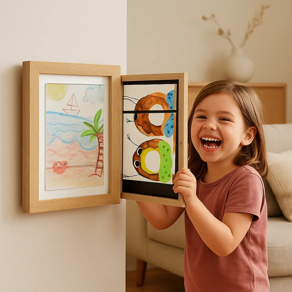 Children’s Art Display Frame ⎜ Flip-Open Picture Frame with Storage for Drawings and Creative Projects