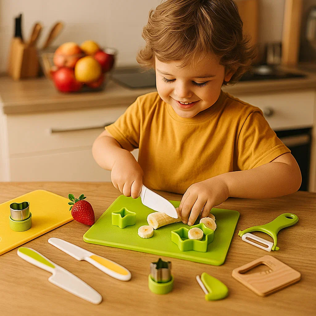 Children’s Cutting Knife Set ⎜ Safe and Fun Kitchen Tools for Learning to Slice Fruits and Vegetables