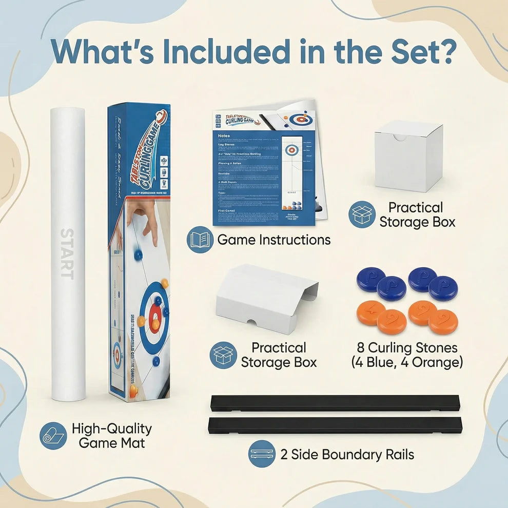 Tabletop Curling Game | Indoor Family Curling Set with Extra-Long Playing Mat