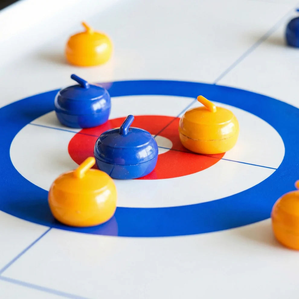 Tabletop Curling Game | Indoor Family Curling Set with Extra-Long Playing Mat