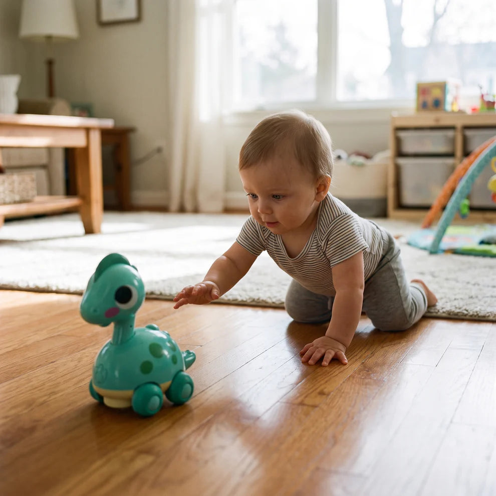 Interactive Dinosaur Toy for Babies | Touch & Go Musical Crawling Toy with Lights