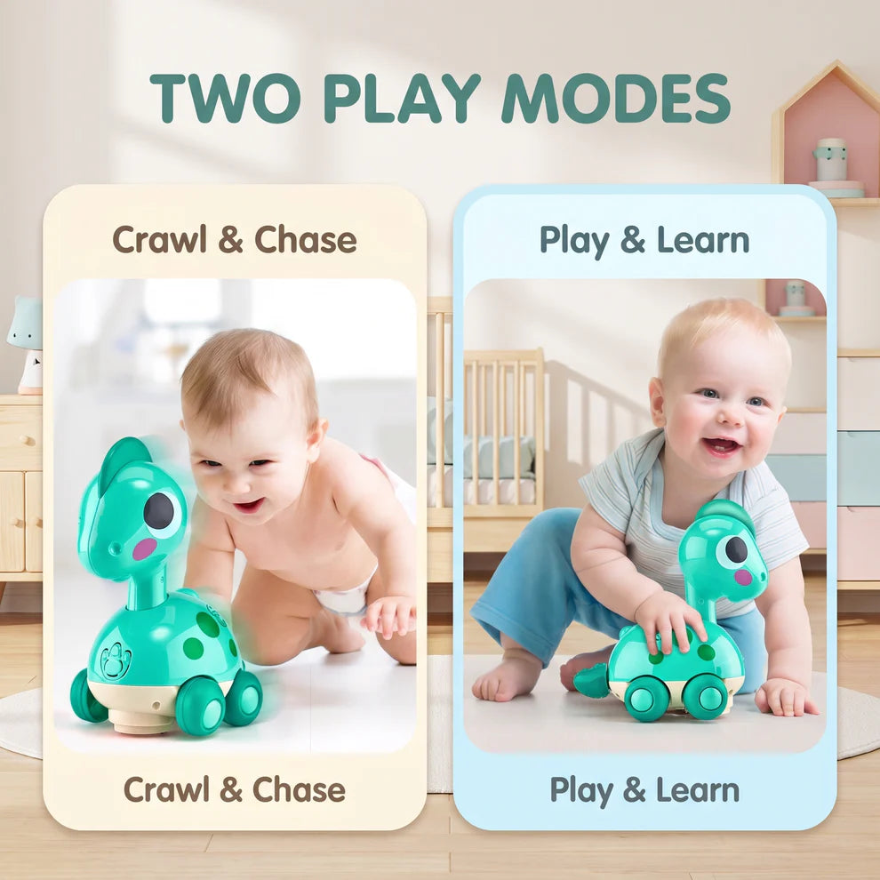Interactive Dinosaur Toy for Babies | Touch & Go Musical Crawling Toy with Lights