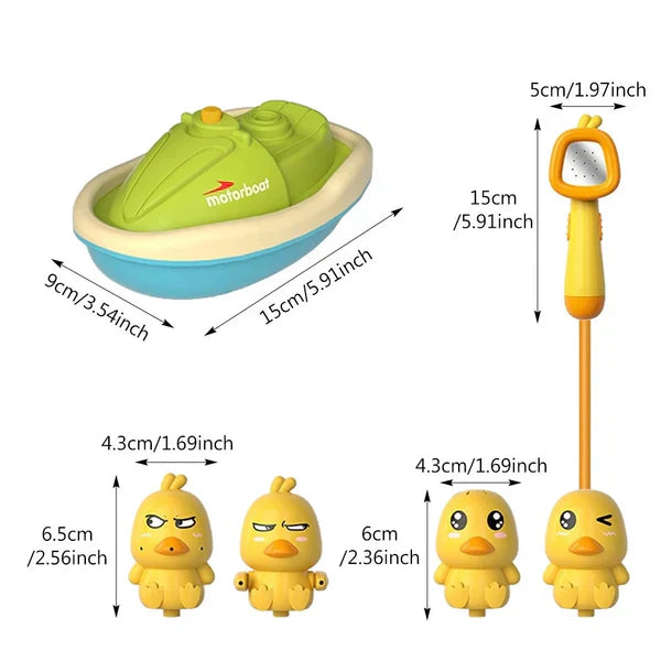 Baby Bath Toy Set ⎜ Fun Water-Spraying Ducks with Motorboat for Interactive Bath Time Play