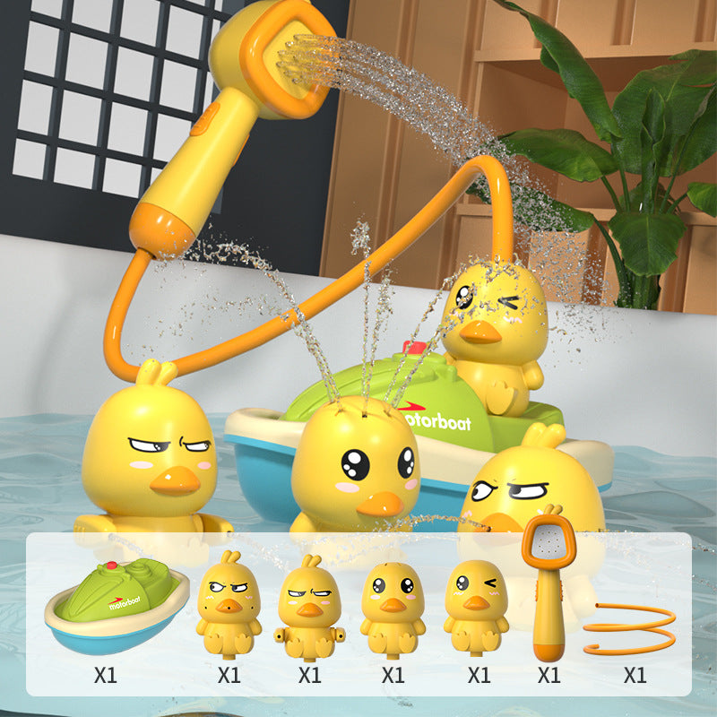 Baby Bath Toy Set ⎜ Fun Water-Spraying Ducks with Motorboat for Interactive Bath Time Play