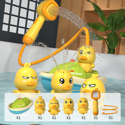 Baby Bath Toy Set ⎜ Fun Water-Spraying Ducks with Motorboat for Interactive Bath Time Play