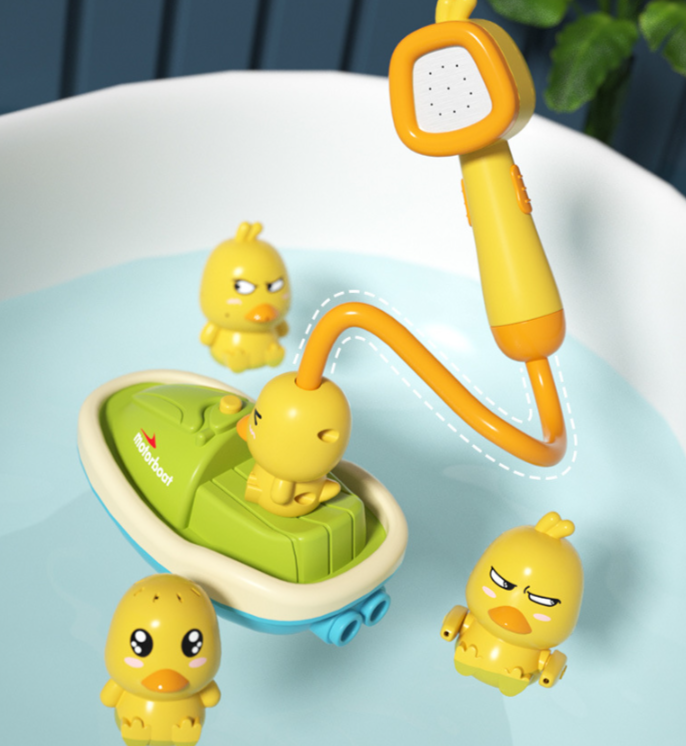 Baby Bath Toy Set ⎜ Fun Water-Spraying Ducks with Motorboat for Interactive Bath Time Play
